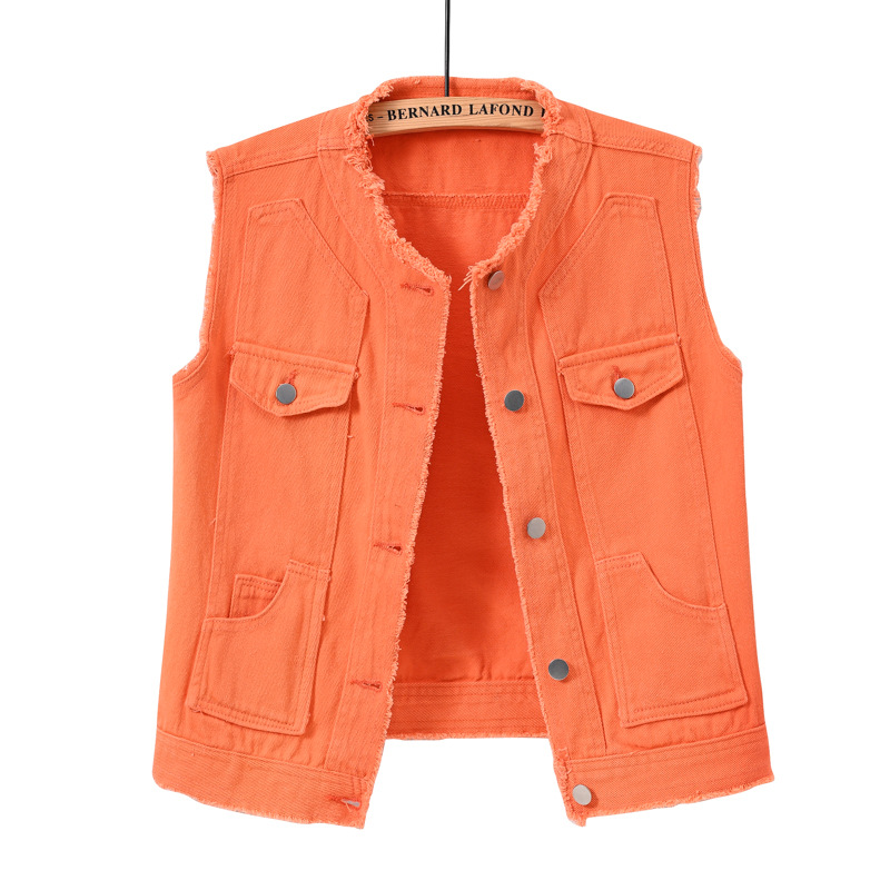 レディーススリムフィットノースリーブデニムベスト、ラウンドネ - Women Fashion Vest のレビューと価格