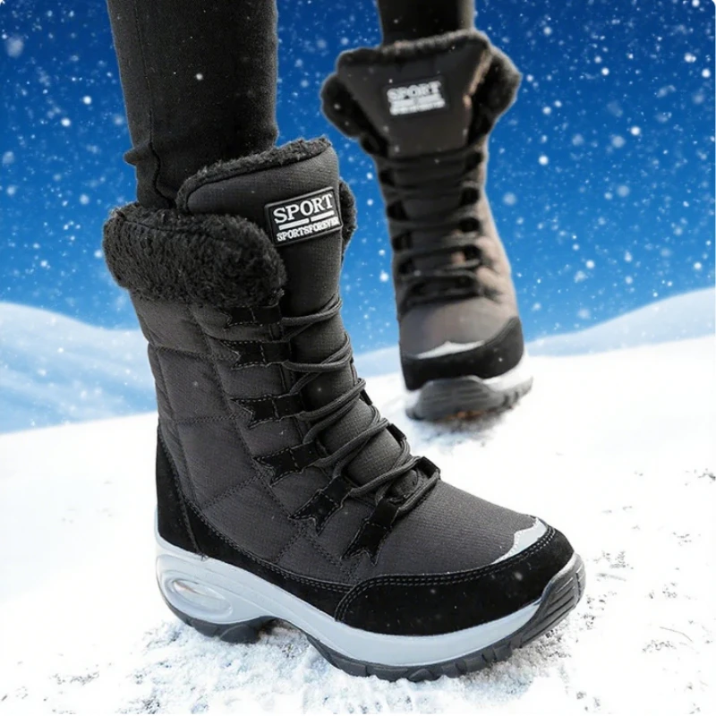 女性ブーツ冬保温高品質ミッドカーフスノーブーツファッションレ - Women'S Fashion Hiking Boots のレビューと価格