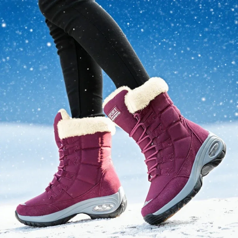 女性ブーツ冬保温高品質ミッドカーフスノーブーツファッションレ - Women'S Fashion Hiking Boots のレビューと価格