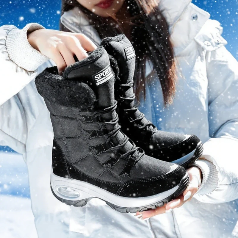 女性ブーツ冬保温高品質ミッドカーフスノーブーツファッションレ - Women'S Fashion Hiking Boots のレビューと価格