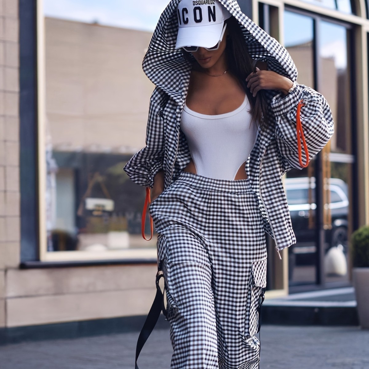 春秋カジュアルチェック柄プリントレディースセットファッション - Women'S Fashion Zip Hoodie のレビューと価格