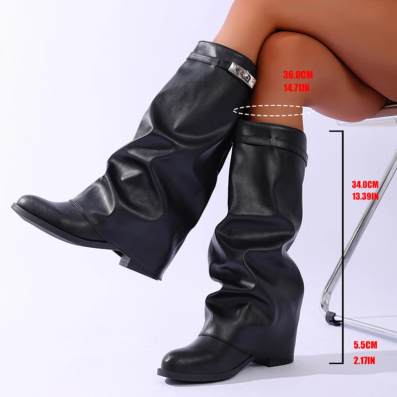 ブランドデザイン ブラックPUレザー ニーハイブーツ レディ - Women'S Fashion Leather Boots のレビューと価格