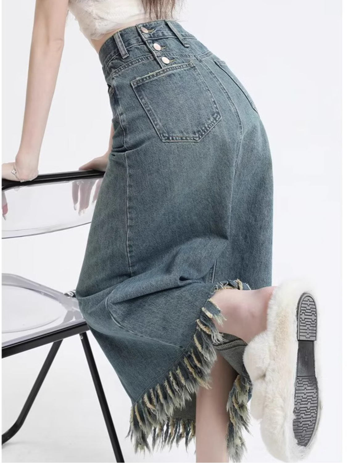 レディースハイウエストヴィンテージウォッシュドデニムスコート - Denim Shorts Women のレビューと価格