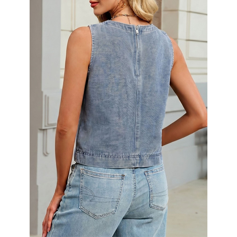 Benuynffy カジュアルラウンドネックデニムベスト女性 - Women Fashion Vest のレビューと価格