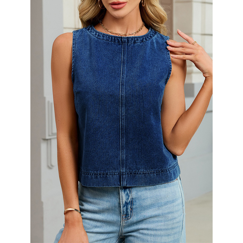 Benuynffy カジュアルラウンドネックデニムベスト女性 - Women Fashion Vest のレビューと価格