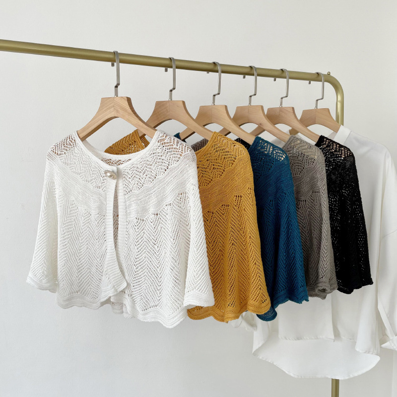 女性の夏のエレガントなかぎ針編みニットケープレースショートシ - Women'S Fashion Knitwear のレビューと価格