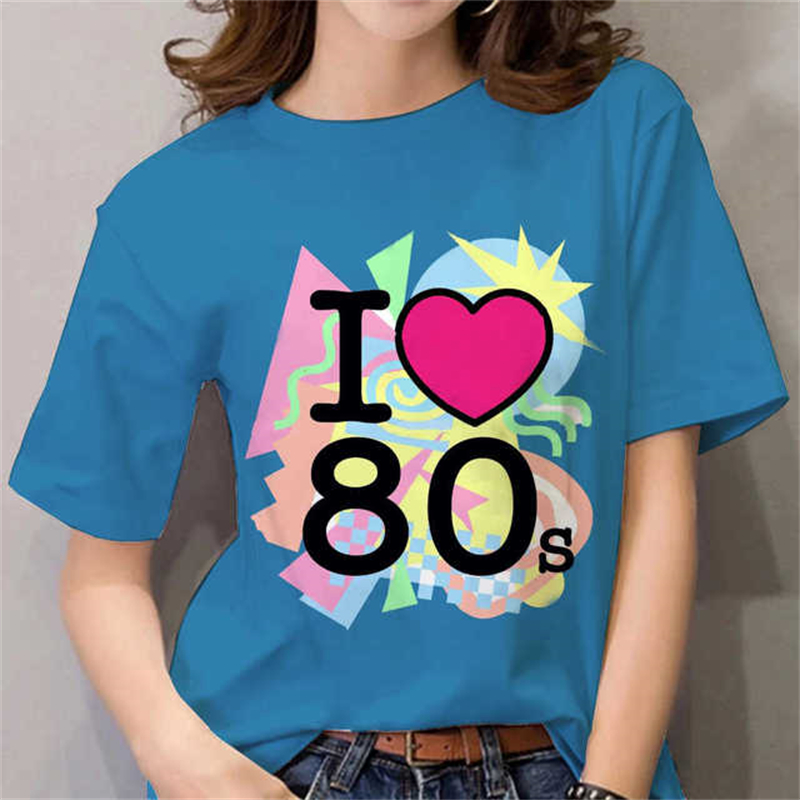 80年代レディースTシャツ女性用黒/白ショートスリープトップ - Women Fashion 80S のレビューと価格