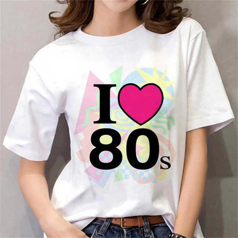 80年代レディースTシャツ女性用黒/白ショートスリープトップ - Women Fashion 80S のレビューと価格