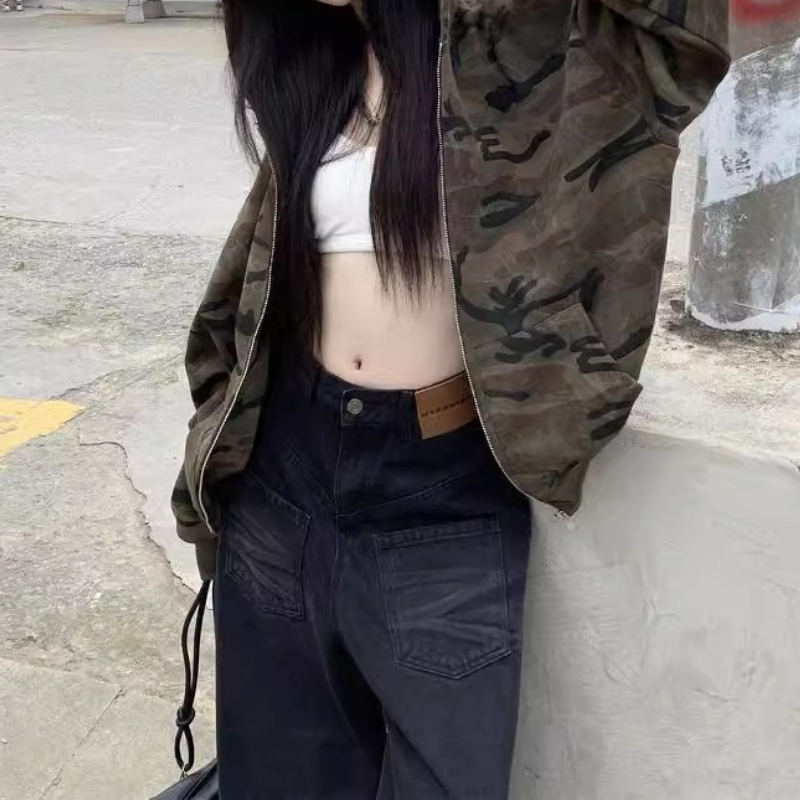 ヴィンテージ迷彩フード付きスウェットシャツジャケット女性の秋 - Women'S Fashion Zip Hoodie のレビューと価格