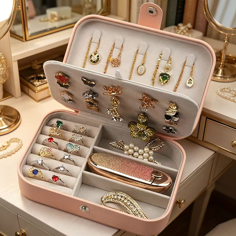 パーソナライズカスタマイズポータブルボタン式ジュエリーボック - Women Fashion Rings のレビューと価格