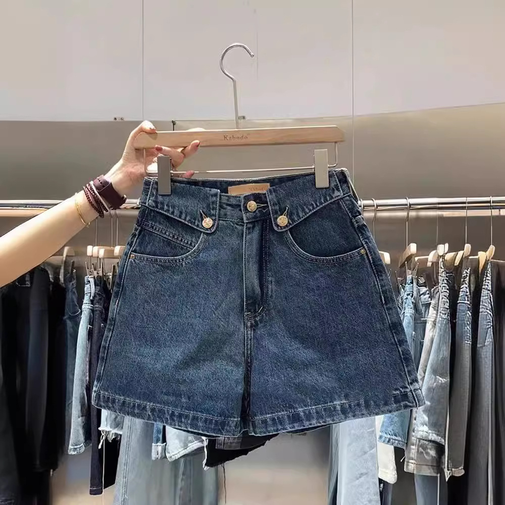 女性向けニッチハイデザインカフスヘムAラインワイドレッグデニ - Denim Shorts Women のレビューと価格