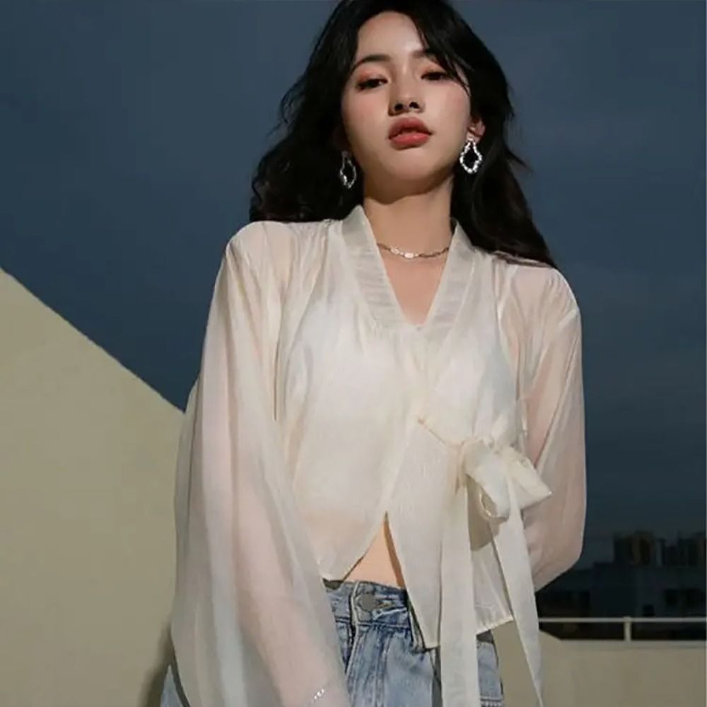 漢服風モーダルアイスシルクショールシースルー長袖日焼け止めカ - Women'S Fashion Knitwear のレビューと価格
