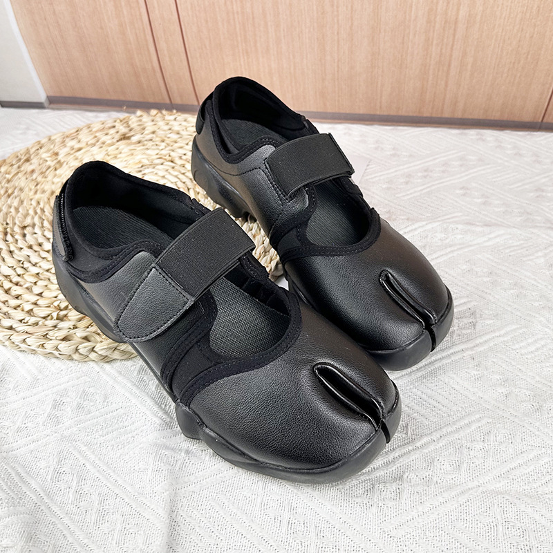 女性用スプリットトゥスニーカー ブラックレザーメッシュ ベル - Women'S Fashion Velcro Sneakers のレビューと価格