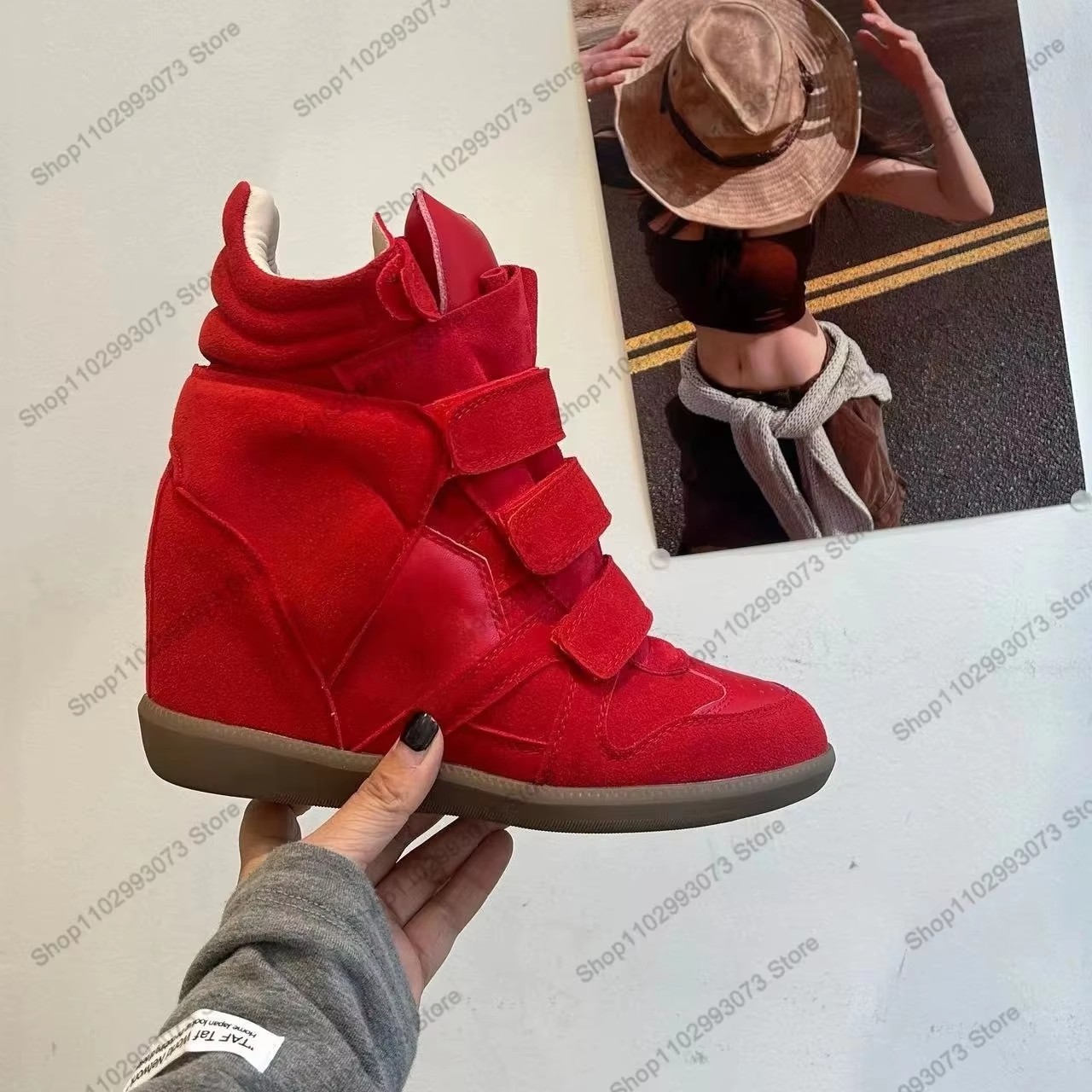 女性用隠しウェッジヒールハイカットスニーカー、スエードレザー - Women'S Fashion Leather Boots のレビューと価格