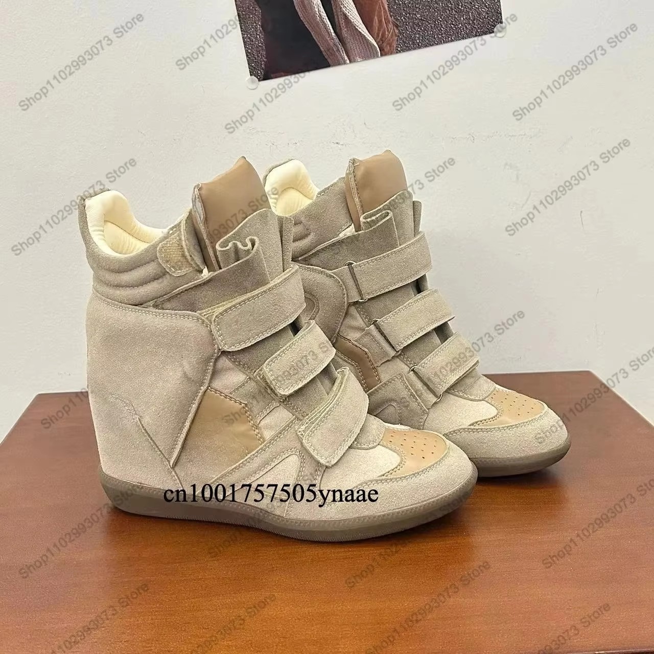 女性用隠しウェッジヒールハイカットスニーカー、スエードレザー - Women'S Fashion Leather Boots のレビューと価格
