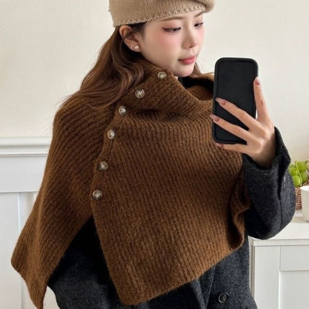 クラシックボタンニットショール暖かい厚手の女性用冬用ショール - Women'S Fashion Knitwear のレビューと価格