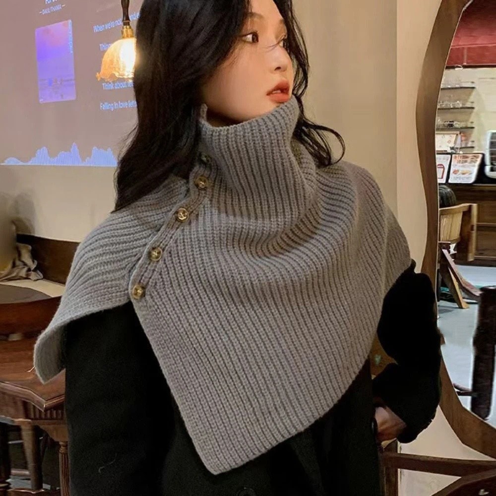 クラシックボタンニットショール暖かい厚手の女性用冬用ショール - Women'S Fashion Knitwear のレビューと価格