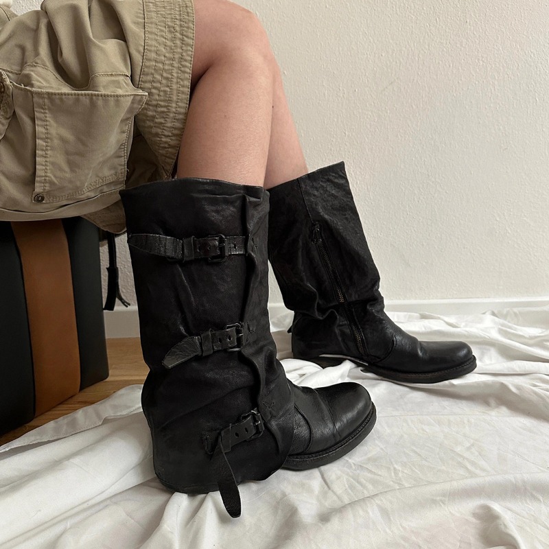 古典的な女性の靴レトロ高級本革ナイトブーツ女性のためのファッ - Women'S Fashion Leather Boots のレビューと価格